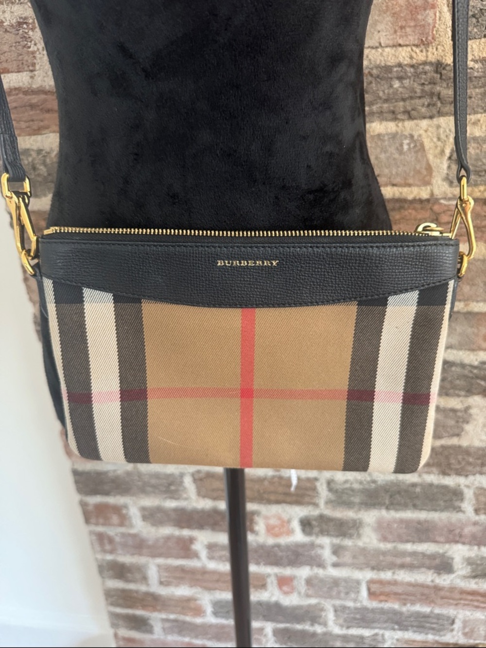 Burberry Check Crossbody Bag in Beige, Black and Red